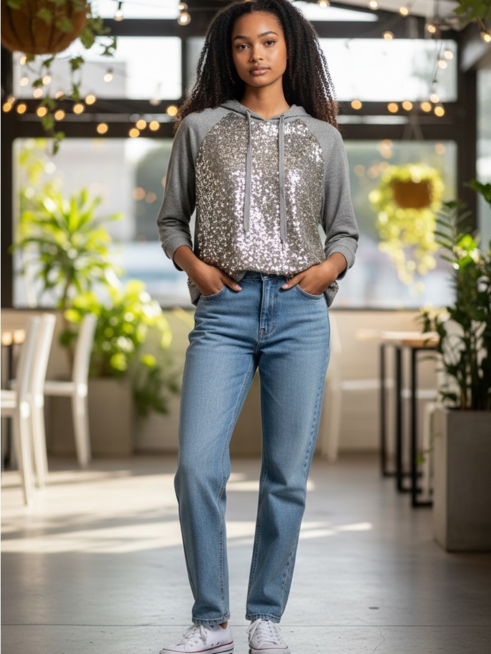 Juicy Couture Silver Sequin Raglan Hoodie